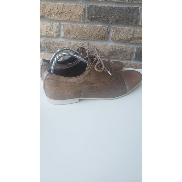 Bed Stu Goodman Brown Distressed Leather Canvas Oxford Shoe Lace Up Cap Toe 9.5